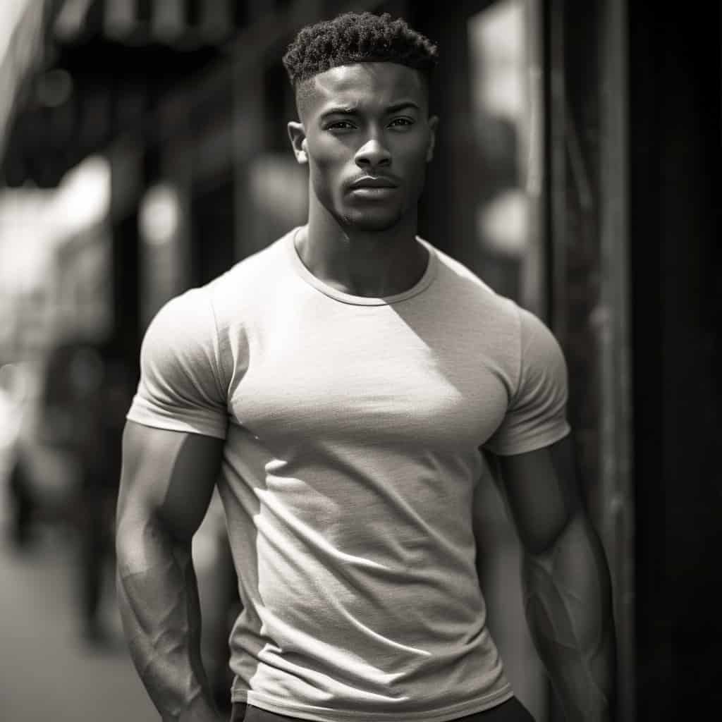 Attractive black man posing in front of a building.